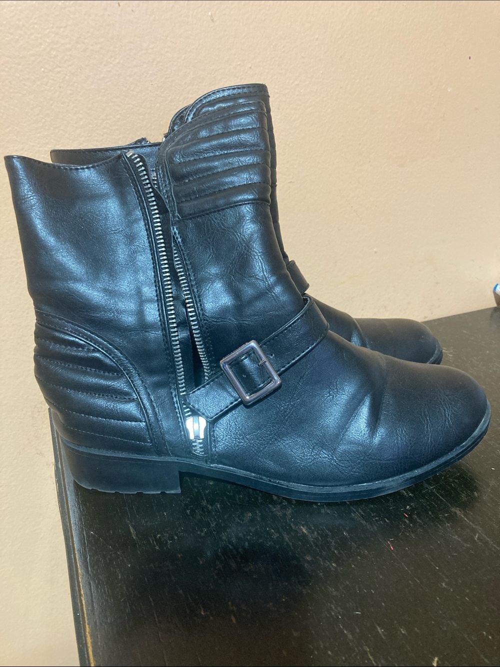 Streetwear Society Black Quilted Leather Buckle Ankle Boots